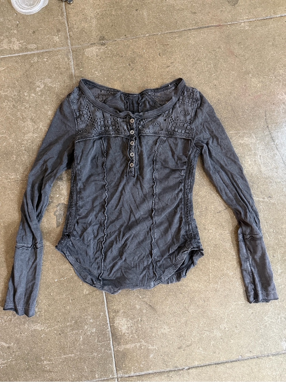 Free People scoop neck long sleeve top with lace details S